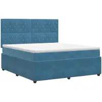 vidaXL Cama con somier y colchón, con cabecero, color azul, 140 x 190 cm, tapizada en terciopelo