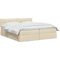vidaXL Cama con almacenamiento LED y colchón, color crema, 180 x 200 cm, tapizada