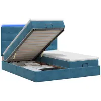 Syfax Cama otomana con colchón y luces LED, color azul oscuro, 200 x 200 cm, tapizada en terciopelo