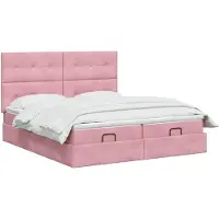 vidaXL : Otomana-cama con colchón y luces LED, color rosa, 180 x 200 cm, tapizada en terciopelo