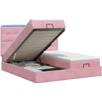 vidaXL : Otomana-cama con colchón y luces LED, color rosa, 160 x 200 cm, tapizada en terciopelo