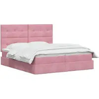 vidaXL Cama con almacenamiento LED y colchón, color rosa, 180 x 200 cm, tapizada en terciopelo