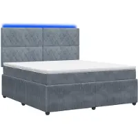 Syfax Cama con somier y colchón LED, color gris oscuro, 180 x 200 cm, tapizada en terciopelo