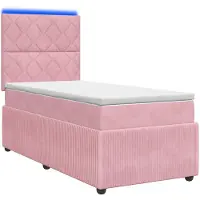 Syfax Cama con somier y base LED, colchón rosa, 100 x 200 cm, tapizada en terciopelo