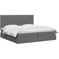 vidaXL Cama con almacenamiento y colchón, color gris oscuro, 200 x 200 cm, tapizada en tela