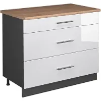 Vicco Mueble bajo de cocina Fame-Line Blanco alto brillo/Antracita 100 cm, ET Roble, Model 62028