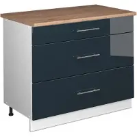 Vicco Mueble bajo de cocina Fame-Line Azul oscuro alto brillo/Blanco 100 cm, ET Roble, Model 61995