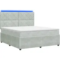 Syfax Cama con somier y base LED, colchón incluido, color gris claro, 140 x 190 cm, tapizada en terciopelo