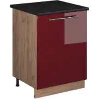Vicco Mueble bajo de cocina Fame-Line Rojo Burdeos alto brillo/Roble dorado 60 cm 1 puerta con encimera, Model 65206