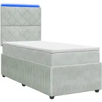 Syfax Cama con somier y colchón LED, color gris claro, 80 x 200 cm, tapizada en terciopelo