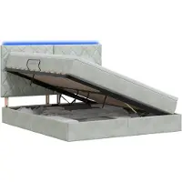 vidaXL Cama con almacenamiento LED y colchón, color gris claro, 140 x 200 cm, tapizada en terciopelo