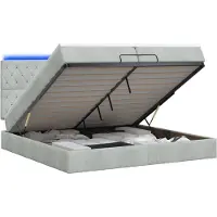 Syfax Cama otomana con colchón y luces LED, color gris claro, 200 x 200 cm, tapizada en terciopelo