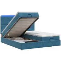Syfax Cama otomana con colchón y luces LED, color azul oscuro, 180 x 200 cm, tapizada en terciopelo