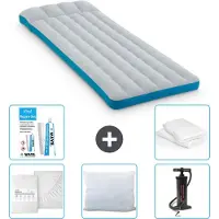 Intex Colchón inflable para camping – Estilo cama francesa – 72 x 189 x 20 cm – Azul – Incluye: sábana ajustable, cojín, bomba y kit de reparación, además de protector para el cojín