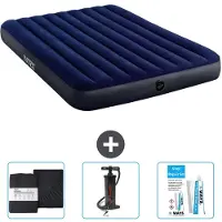 Intex Colchón inflable – Para 2 personas – 152 x 203 x 25 cm – Azul – Incluye sábanas ajustables, bomba y kit de reparación