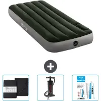 Intex Colchón inflable - 1 persona - 76 x 191 x 25 cm - Verde - Incluye sábana ajustable y kit de reparación de bomba