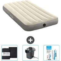 Intex Colchón inflable – Para 1 persona – 99 x 191 x 25 cm – Beige – Incluye sábanas ajustables, bomba y kit de reparación