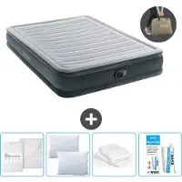 Intex Colchón inflable - Para 2 personas - 152 x 203 x 33 cm - Gris - Incluye bomba - Sábana ajustable - Almohada - Kit de reparación y protector de almohada