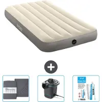 Intex Colchón inflable – Para 1 persona – 99 x 191 x 25 cm – Beige – Incluye sábanas ajustables, bomba y kit de reparación