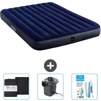 Intex Colchón inflable – Para 2 personas – 152 x 203 x 25 cm – Azul – Incluye sábanas ajustables, bomba y kit de reparación
