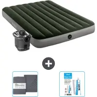 Intex Colchón inflable - Cama doble - 137 x 191 x 25 cm - Verde - Incluye bomba - Sábana ajustable y kit de reparación