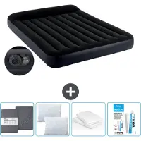 Intex Colchón inflable - Para 2 personas - 152 x 203 x 25 cm - Azul - Incluye bomba - Sábana ajustable - Almohada - Kit de reparación y protector de almohada