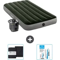 Intex Colchón inflable - 1 persona - 99 x 191 x 25 cm - Verde - Incluye bomba - Sábana ajustable y kit de reparación
