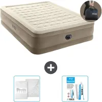 Intex Colchón inflable - Para 2 personas - 152 x 203 x 46 cm - Beige - Incluye bomba - Sábana ajustable y kit de reparación