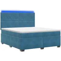 Syfax Cama con somier y colchón, con cabecero, color azul, 180 x 200 cm, tapizada en terciopelo