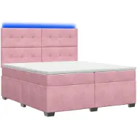 Syfax Cama con somier y colchón, con cabecero, color rosa, 200 x 200 cm, tapizada en terciopelo
