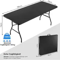StarTech.com Mesa plegable para jardín - Mesa para exteriores - 180 × 76 × 74 cm - Plástico con aspecto de ratán - Estructura de metal - Para 8 personas - Color negro