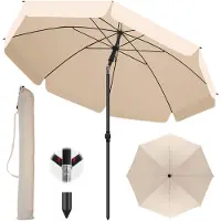 StarTech.com Protección solar para jardín: Sombrilla redonda, color beige, para 3-4 personas, con ángulo de inclinación ajustable, protección UV, estructura de acero. Ideal para terraza, playa y camping