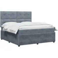 vidaXL Cama boxspring con somier y colchón LED, color gris oscuro, 140 x 200 cm, tapizada en terciopelo