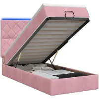 Syfax Cama otomana con colchón y luces LED rosas, 90 x 200 cm, tapizada en terciopelo