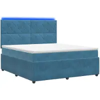 Syfax Cama con somier y colchón LED, color azul, 180 x 200 cm, tapizada en terciopelo