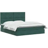 vidaXL Cama con almacenamiento LED, color verde oscuro, 140 x 200 cm, tapizada en terciopelo