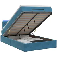Syfax Cama otomana con colchón y luces LED, color azul oscuro, 120 x 200 cm, tapizada en terciopelo