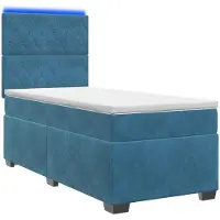 Syfax Cama con somier y colchón, con cabecero, color azul, 100 x 200 cm, tapizada en terciopelo
