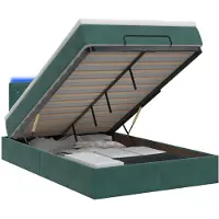 Syfax Cama otomana con colchón y luces LED, color verde oscuro, 120 x 200 cm, tapizada en terciopelo