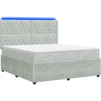 Syfax Cama con somier y colchón LED, color gris claro, 140 x 200 cm, tapizada en terciopelo
