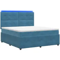 Syfax Cama con somier y colchón LED, color azul, 140 x 200 cm, tapizada en terciopelo