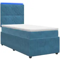Syfax Cama con somier y colchón LED, color azul, 100 x 200 cm, tapizada en terciopelo