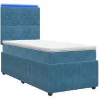Syfax Cama con somier y colchón LED, color azul, 100 x 200 cm, tapizada en terciopelo