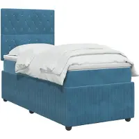 vidaXL Cama boxspring con somier y colchón LED, color azul, 90 x 200 cm, tapizada en terciopelo
