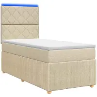 vidaXL Cama boxspring con somier y colchón LED, color crema, 100 x 200 cm, tapizada en tela