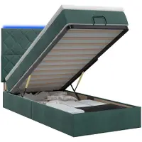 vidaXL : Otomana-cama con colchón y luces LED, color verde oscuro, 90 x 200 cm, tapizada en terciopelo