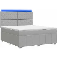 Syfax Cama con somier y base LED, colchón incluido, color gris claro, 180 x 200 cm, tapizada en tela