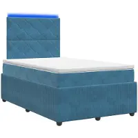 Syfax Cama con somier y colchón LED, color azul, 120 x 200 cm, tapizada en terciopelo