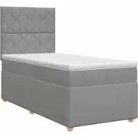 Syfax Cama con somier y colchón, color gris claro, 100 x 200 cm, tapizada en tela