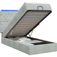vidaXL : Banco-cama con colchón y luces LED, gris claro, 100 x 200 cm, tapizado en terciopelo